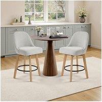 Living and Home Set of 2 Swivel Bar Stools with Wooden Legs and Round Footrest in Beige