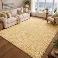 Livabliss Moda Shag-Solid Color Blue Beige Pink Grey Soft Plush Pile Living Bedroom Rug in Yellow | Size: 120 cm diameter