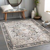 Livabliss Lavadora Washable Black Beige Grey Traditional Vintage Boho Living Rug | Size: 80 cm x 220 cm