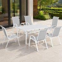 STILVORA 7 Piece Garden Dining Set with Glass Top Table in Grey