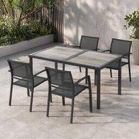STILVORA 5 Piece Garden Dining Set with Stackable Chairs in Grey