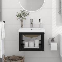 Berkfield Home Bathroom Washbasin Frame with Built-in Basin Black Iron