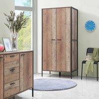 Timber Art Design Stretton Urban 2 Door Double Wardrobe Bedroom Furniture Industrial Oak in Brown