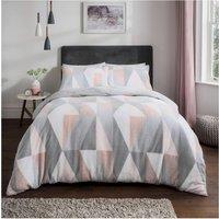 Smart Living Luxurious GEO Triangle Fleece Duvet Cover with Pillowcases in Pink | Size: Super King