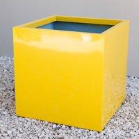 Primrose Galvanised Zinc Cube Outdoor Garden Planter in Yellow 50cm