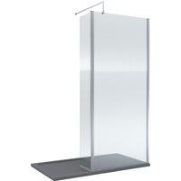 Balterley 8mm Fluted Glass Wetroom Screen, Return Chrome & Tray 1400 x 800m in Silver