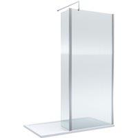 Balterley 8mm Fluted Glass Wetroom Screen, Return Chrome & Tray 1400 x 900mm in Silver