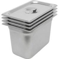 Argon Tableware Steel Gastronorm Containers with Lids - 1/3 200mm - 7.25L - Set of 4 in Silver