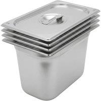 Argon Tableware Steel Gastronorm Containers with Lid - 1/4 200mm - 5.25L - Set of 4 in Silver