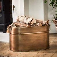 Dibor Antique Brass Large Oval Fireplace Log Storage Bucket Coal Bucket in Gold