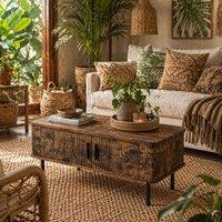 Wyld Haus Ninoma Rustic Brown Rectangular Coffee Table Tambour Sliding Doors