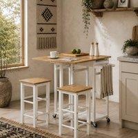 Wyld Haus Bamboo Drop Leaf Kitchen Island Set 2 Stools Drawers & Towel Rack in White