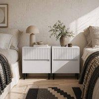 Wyld Haus Vadiro Set of 2 White Ribbed Bedside Tables 2 Drawers