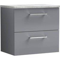 Balterley Level 600mm Wall Hung 2 Drawer Unit with Laminate Worktop - Satin Grey