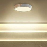 Wyld and Coco Round Ceiling Lamp Grey Steel Light Wood Effect Accent