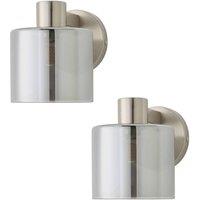 ValueLights Demi Pair of Smoked Glass Cup Wall Lights in Metallic Silver