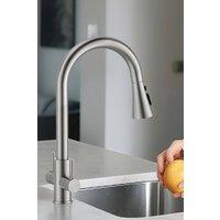 JANLEMNY Dual Lever Sink Mixer With Pull-Out, 360 Swivel Kitchen Taps 3 Modes in Silver