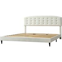 MCC Direct Velvet Superking Bed Frame with Adjustable Headboard Cheyenne in Beige | Size: Super King
