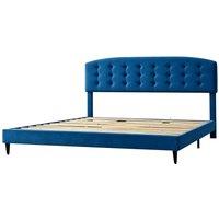 MCC Direct Velvet Superking Bed Frame with Adjustable Headboard Cheyenne in Blue | Size: Super King