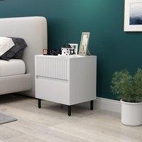 HOMCOM Bedside Table with 2 Drawers & Steel Legs for Bedroom in White