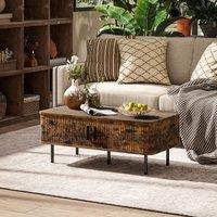 HOMCOM Coffee Table with Storage & Sliding Doors for Living Room in Brown