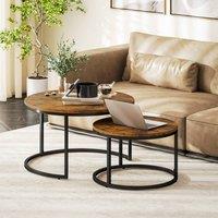 HOMCOM 2 Pcs Stacking Coffee Table Set with Steel Frame in Brown