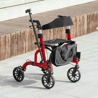HOMCOM Lightweight Walking Frame with Seat & Backrest, Red