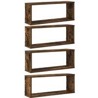 Berkfield Home Wall Cube Shelves 4 pcs Smoked Oak 60x15x23 cm Engineered Wood in Brown | Size: 60 x 15 x 23 cm