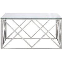 Berkfield Home White Coffee Table Silver Stainless Steel & Tempered Glass
