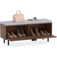 Costway Shoe Storage Bench Entryway Bench w/Padded Cushion&Hidden Shoe Cabinet in Brown