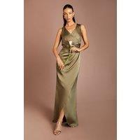 Coast Women's Honoured Ruched Waist Detail Satin Bridesmaid Dress in Olive | Size: 14