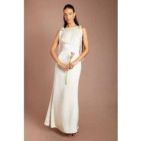 Coast Women's Honoured Sleeveless High Neck Tie Shoulder Satin Maxi Bridesmaid Dress in Champagne | Size: 16