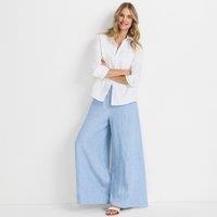 Lands' End Women's Premium Pure Linen Palazzo Trousers in Blue | Size: 10-12