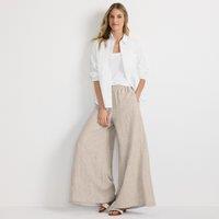 Lands' End Women's Petite Premium Pure Linen Palazzo Trousers in Beige | Size: 10-12