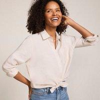 Lands' End Women's Premium Pure Linen Long Sleeve Shirt in Beige | Size: 20