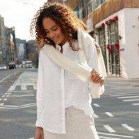 Lands' End Women's Premium Pure Linen Long Sleeve Shirt in White | Size: 14-16