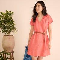 Lands' End Women's Pure Premium Linen Smocked Dress in Coral | Size: 14-16