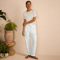 Lands' End Women's Premium Pure Linen Relaxed Tapered Pull-On Trousers in Ivory | Size: 14