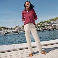 Lands' End Women's Premium Pure Linen Relaxed Tapered Pull-On Trousers in Beige | Size: 18