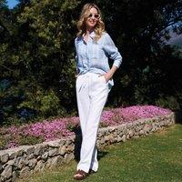 Lands' End Women's Premium Pure Linen Relaxed Tapered Pull-On Trousers in White | Size: 16