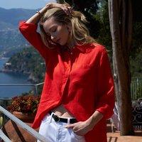 Lands' End Women's Premium Pure Linen Long Sleeve Shirt in Red | Size: 16-18