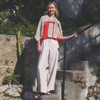 Lands' End Women's Premium Pure Linen Pull-On Wide Leg Trousers in Beige | Size: 12