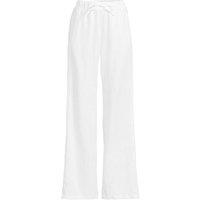 Lands' End Women's Petite Premium Pure Linen Pull-On Wide Leg Trousers in White | Size: 14