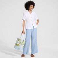 Lands' End Women's Petite Premium Pure Linen Pull-On Wide Leg Trousers in Pale Blue | Size: 14-16