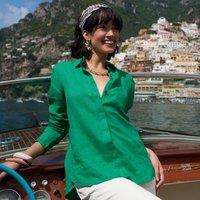 Lands' End Women's Premium Pure Linen Long Sleeve Shirt in Jade | Size: 10-12