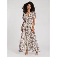 South Beach Women's Printed Metallic Chiffon Button Detail Midi Dress | Size: 8