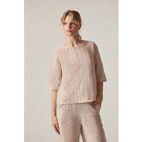 James Lakeland Women's Linen Blend Back Button Detail Top - Beige | Size: 14