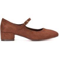 XY London Women's 'Jenna' Mary Jane Square Toe Block Low Heel Court Shoes in Brown | Size: 8