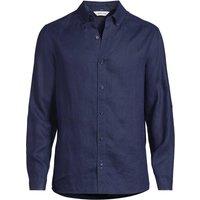 Lands' End Men's Premium Pure Roll Sleeve Linen Shirt in Dark Navy | Size: Medium