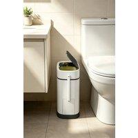 ExtraStar Slim Plastic Trash Can with Built-in Toilet Brush in White